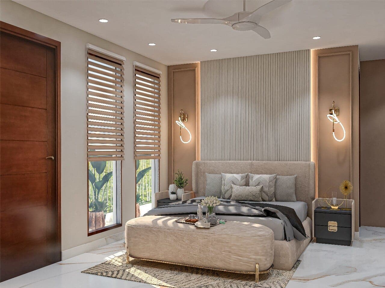 Main bedroom in neutral tones